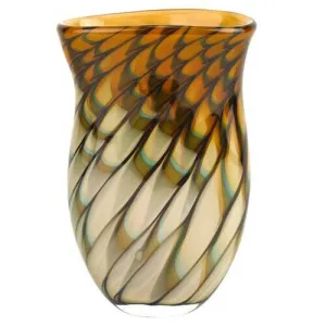 10" Mouth Blown Art Glass Oval Vase