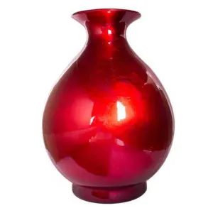 14.5" X 14.5" X 19" Red Ceramic Lacquered Round Water Jar Vase