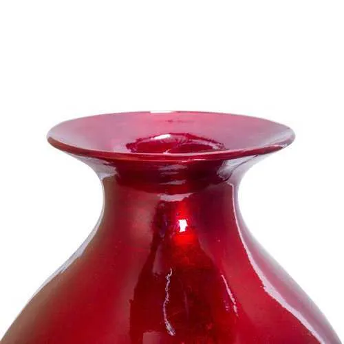 14.5" X 14.5" X 19" Red Ceramic Lacquered Round Water Jar Vase