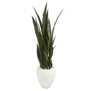 51" Artificial Sansevieria Plant in White Planter - Low Maintenance, Life-Like & Vibrant Silk Plants For Busy People.