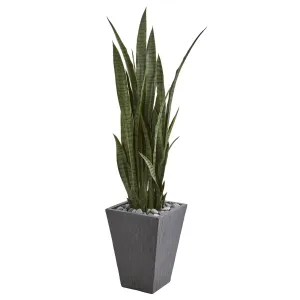 57" Artificial Sansevieria Plant in Slate Planter - Low Maintenance, Life-Like & Vibrant Silk Plants For Busy People.