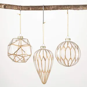 6"H, 4"H and 4"H Sullivans Modern Gold and Glass Ornaments - Set of 3, Clear Christmas Ornaments