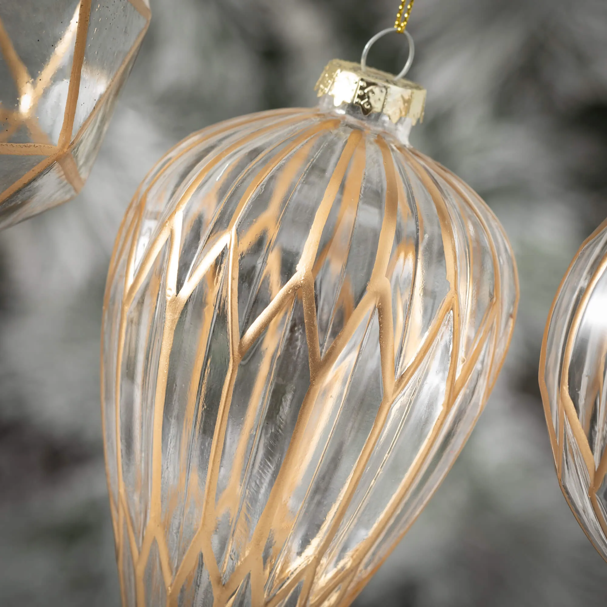 6"H, 4"H and 4"H Sullivans Modern Gold and Glass Ornaments - Set of 3, Clear Christmas Ornaments