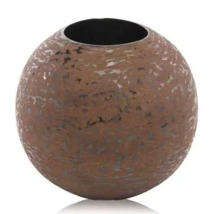 8" x 8" x 7" Brown Faux Leather Vase