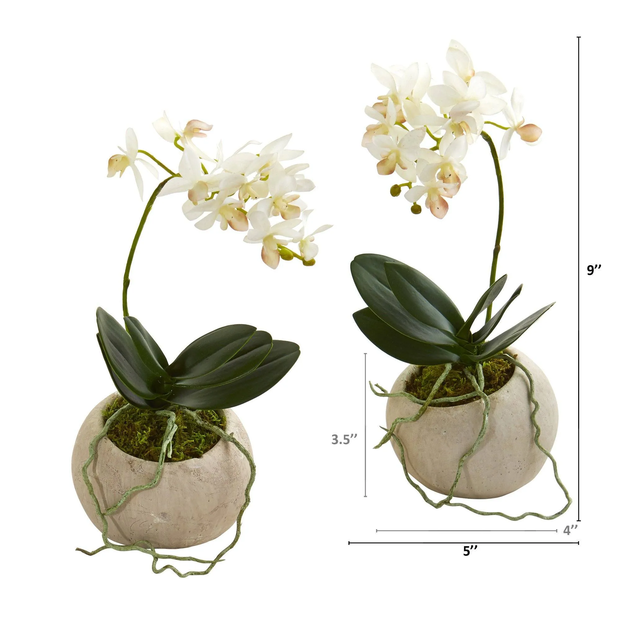 9” Mini Orchid Phalaenopsis Artificial Arrangement in Stone Vase (Set of 2)