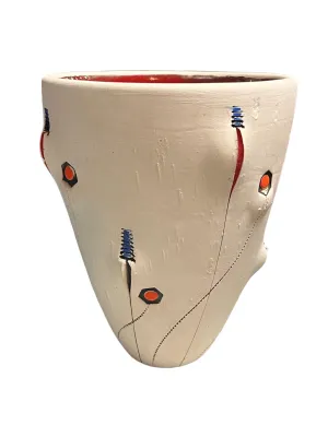 Abstract Flowers Scarified Slim Conical Vase