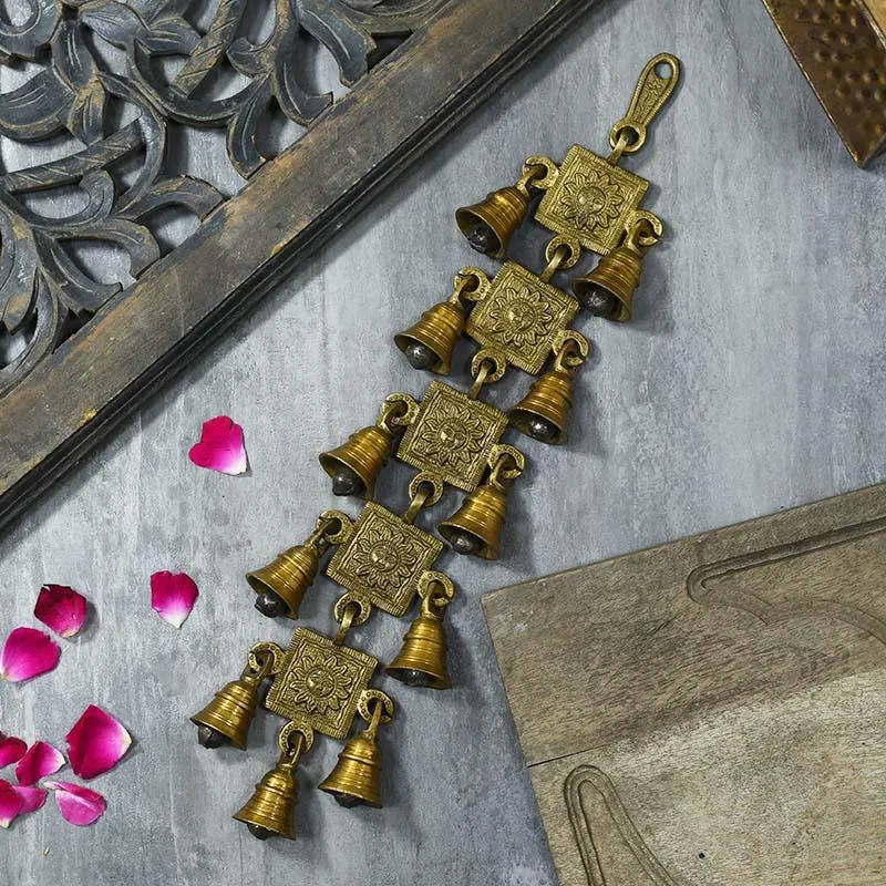 Antique Brass 11 Bells With Surya Figurine