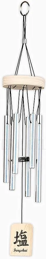 ASTARIN Metal Wind Chime for Positivity Vibration and Happiness with Sweet Sound (16 inch,Wood) (Silver)