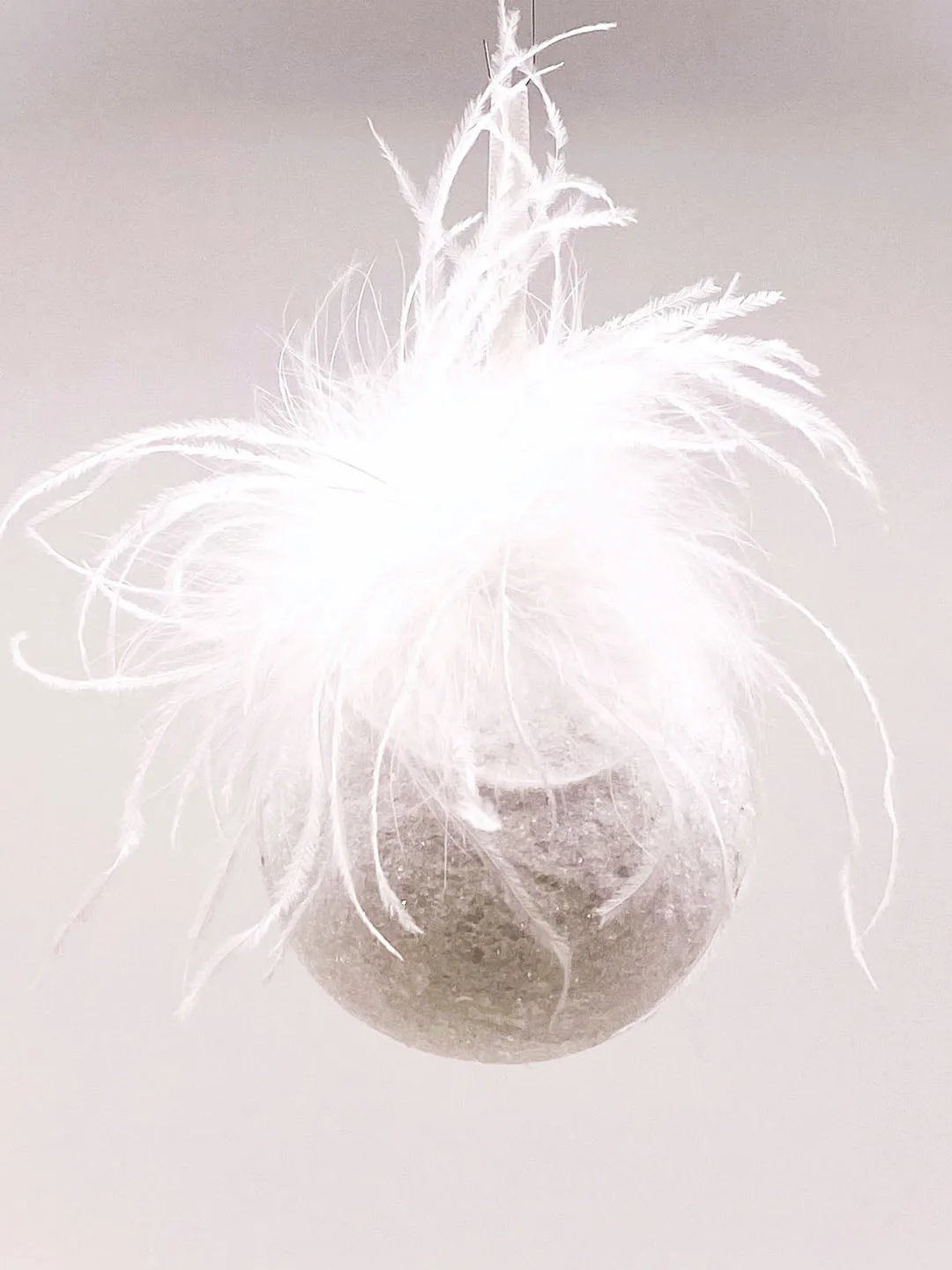 Bauble Ornament -  Small, White, Ostrich Feathers