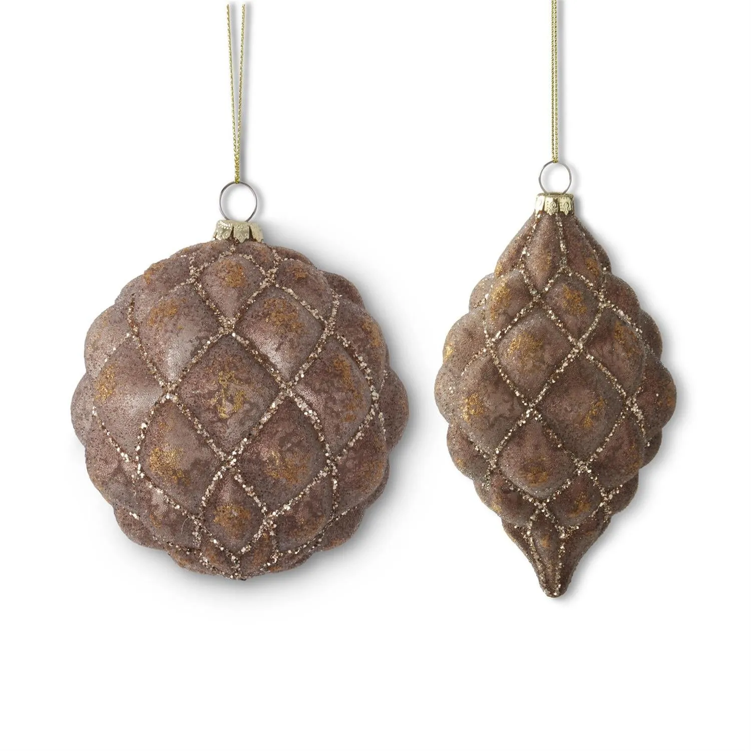 Brown Quilted Glass Ornaments