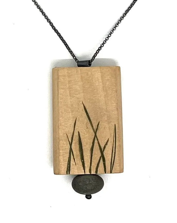 Carved Wood and Rock Necklace