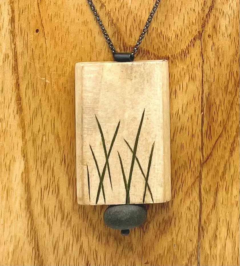 Carved Wood and Rock Necklace