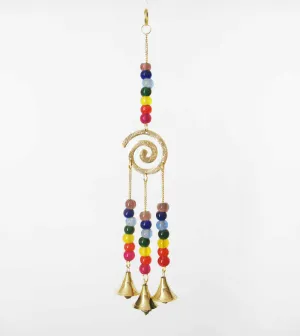 Chakras Spiral Wind Chime with 3 Bells, Brass Plated