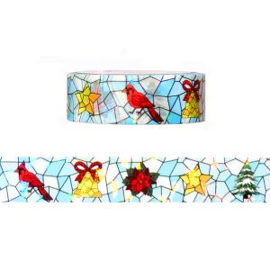 Christmas Stained Glass Icons washi (15mm   shattered glass iridescent overlay)