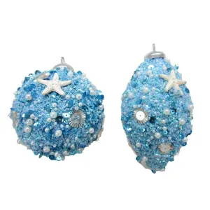 Coastal Jewels Set Of 2 Assortment 5" Blue Sequin Seastar Ornaments