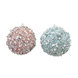 Coastal Jewels Set Of 2 Assortment Beaded Pink/Seafoam Ball Ornaments