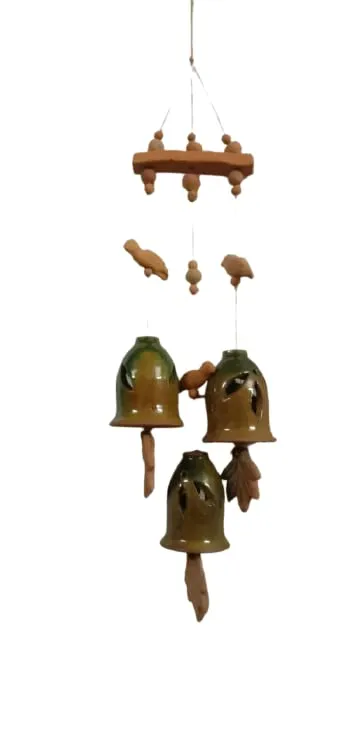 Craft Park Terracotta Indoor/Outdoor Wall Hanging Bells Wind Chimes - Garden & Office – Clay Wind Charm Ceramic Finish Bell Shape Positive Energy Wind Chimes for Home(Random Color)