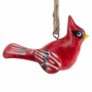 Delicate Cardinal Ornament in Hand Painted Ceramic