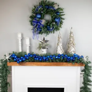 essential 3-Finish Shatterproof Ball Christmas Garland - 6' x 3.5" - Silver - Unlit Blue