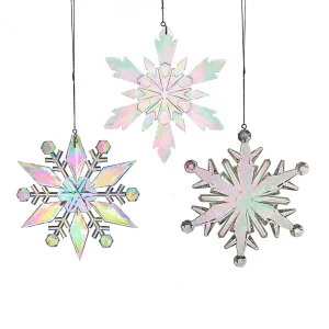 Extra large 9.5”, Silver, White Opalescent Snowflake Ornament, 3 Assorted