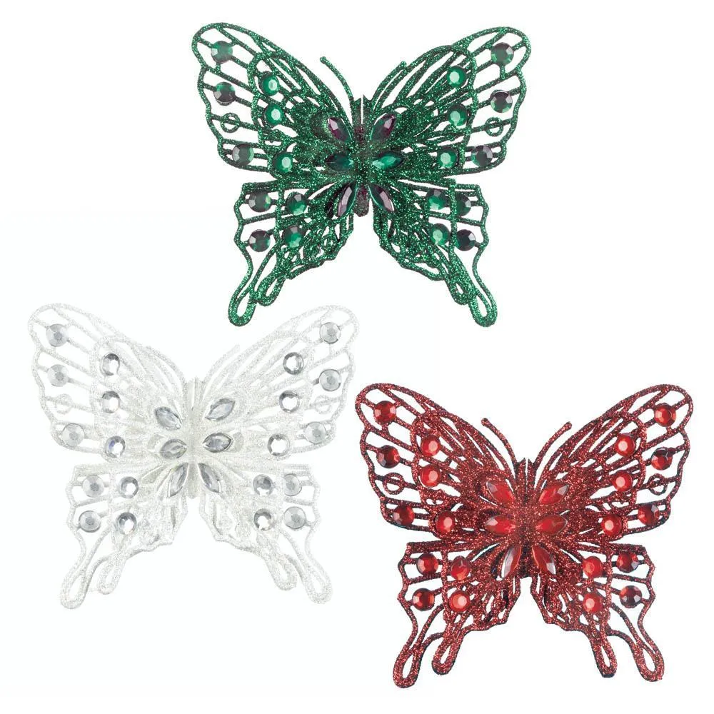 Festive Butterfly Christmas Ornament Set