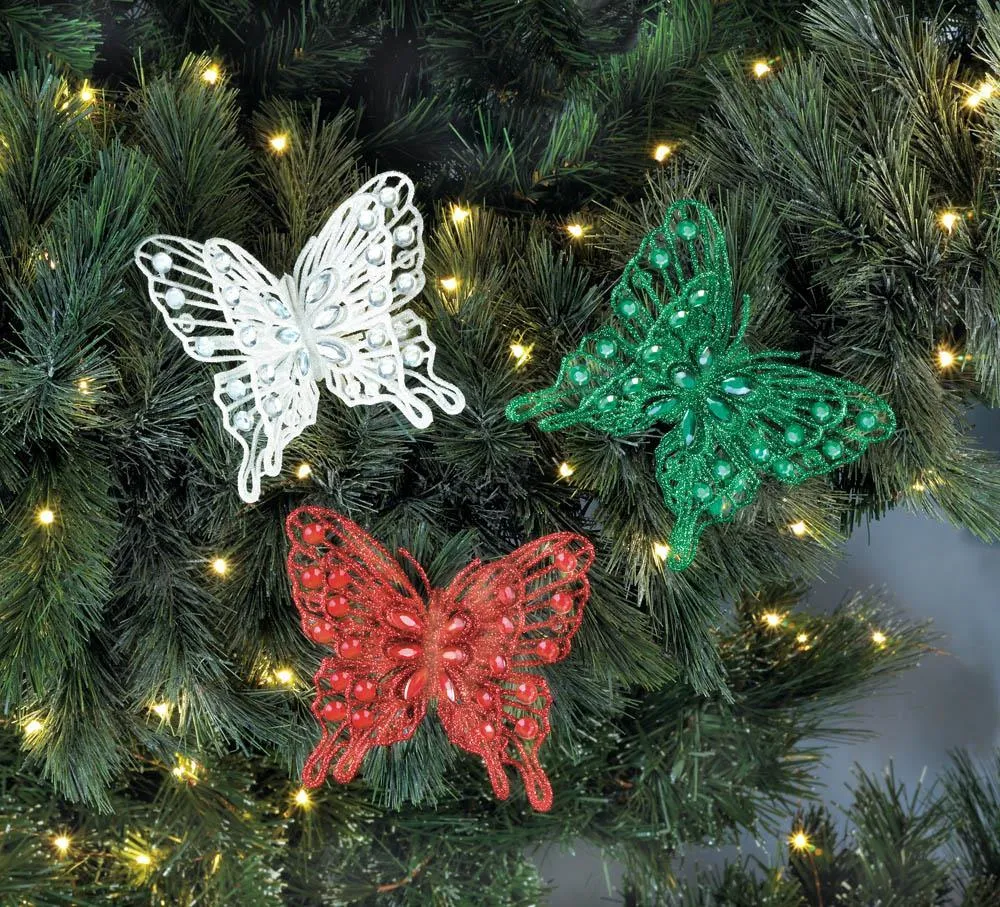 Festive Butterfly Christmas Ornament Set