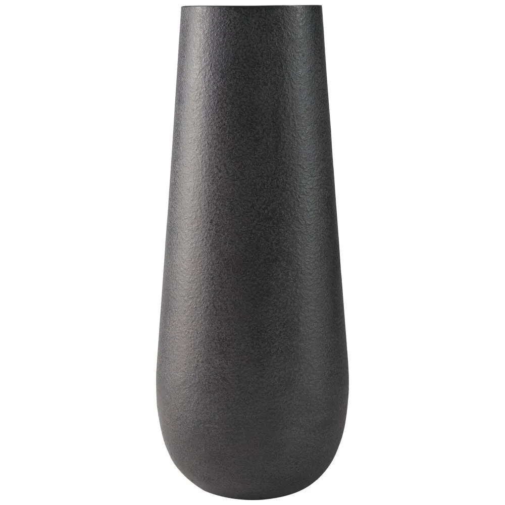 Fin 18 Inch Cylindrical Metal Vase, Subtly Textured Antique Blackened Brown By Casagear Home