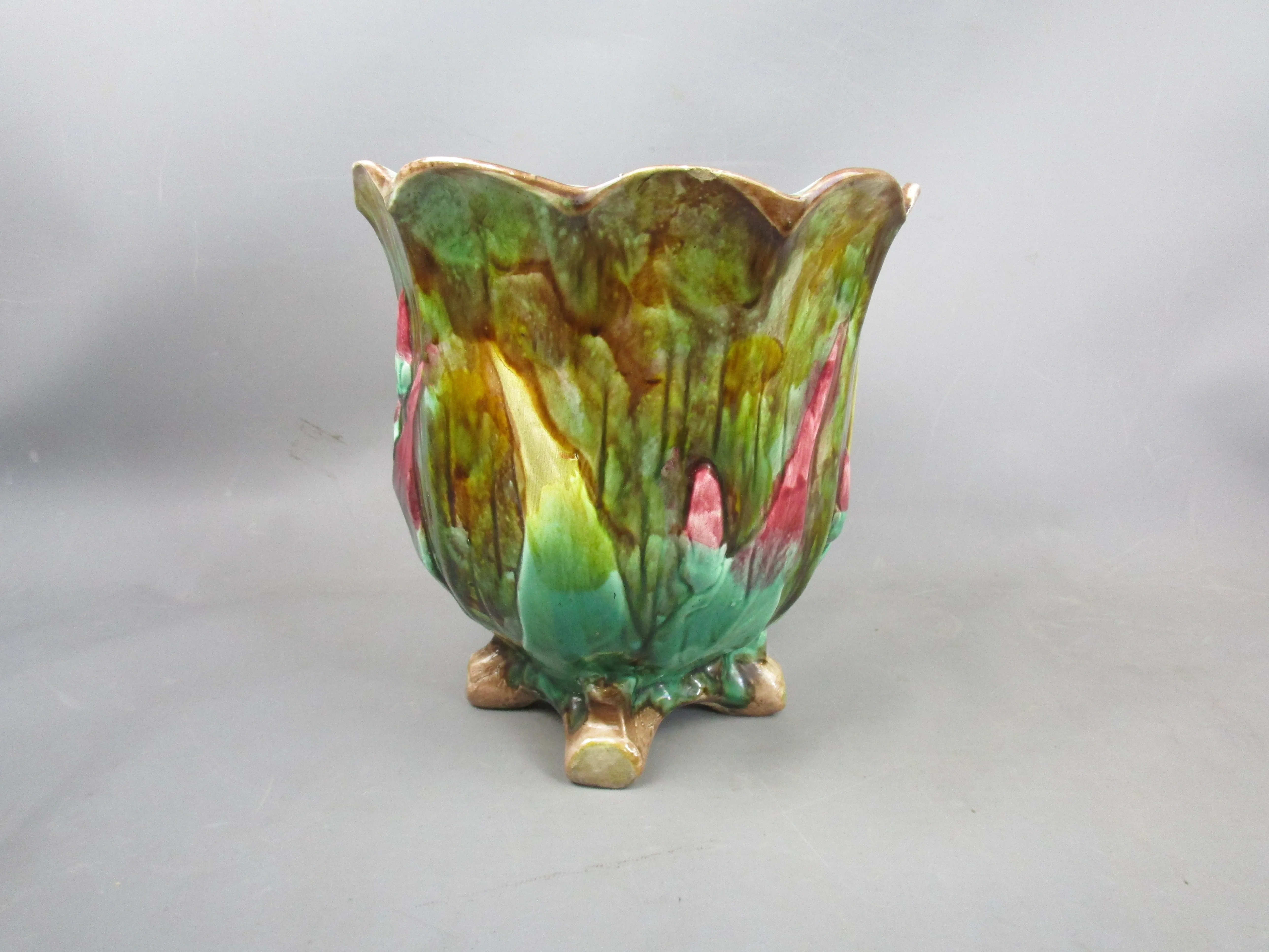 French Art Nouveau Majolica Jardiniere With Floral Design Antique Victorian c1890