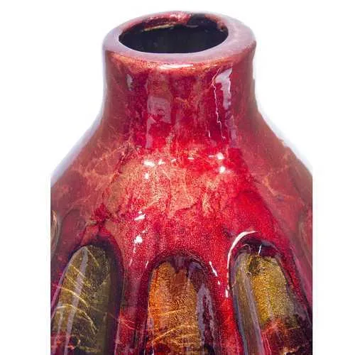 Gia Copper Red Gold Ceramic Foil and Lacquer Ridged Vase