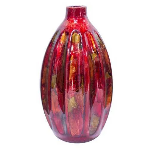 Gia Copper Red Gold Ceramic Foil and Lacquer Ridged Vase