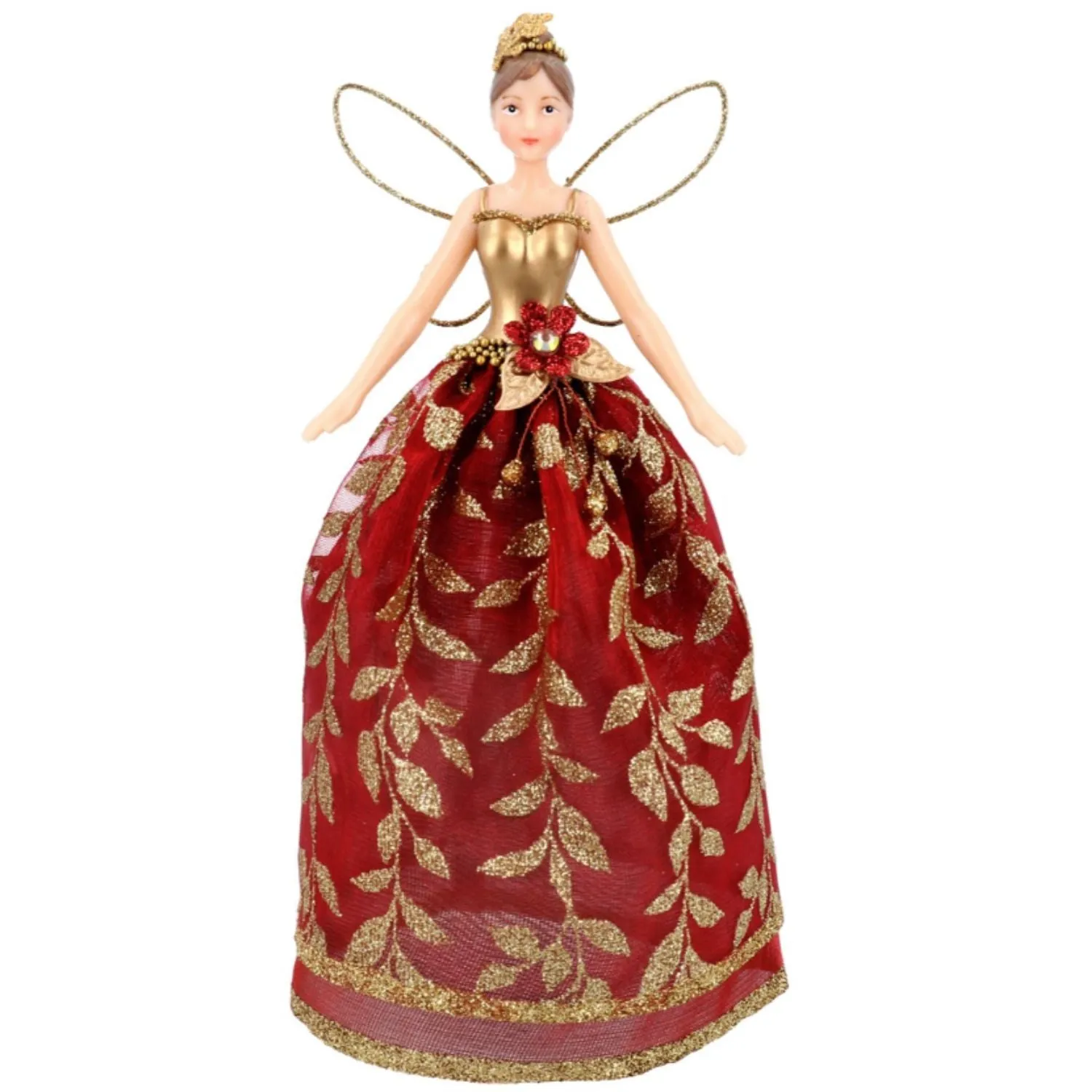 Gisela Graham Red/Golf Leaf Tree Top Fairy Ornaments Small