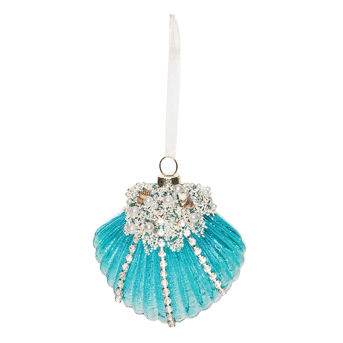 Glass & Pearls Blue Fan Shell Ornament