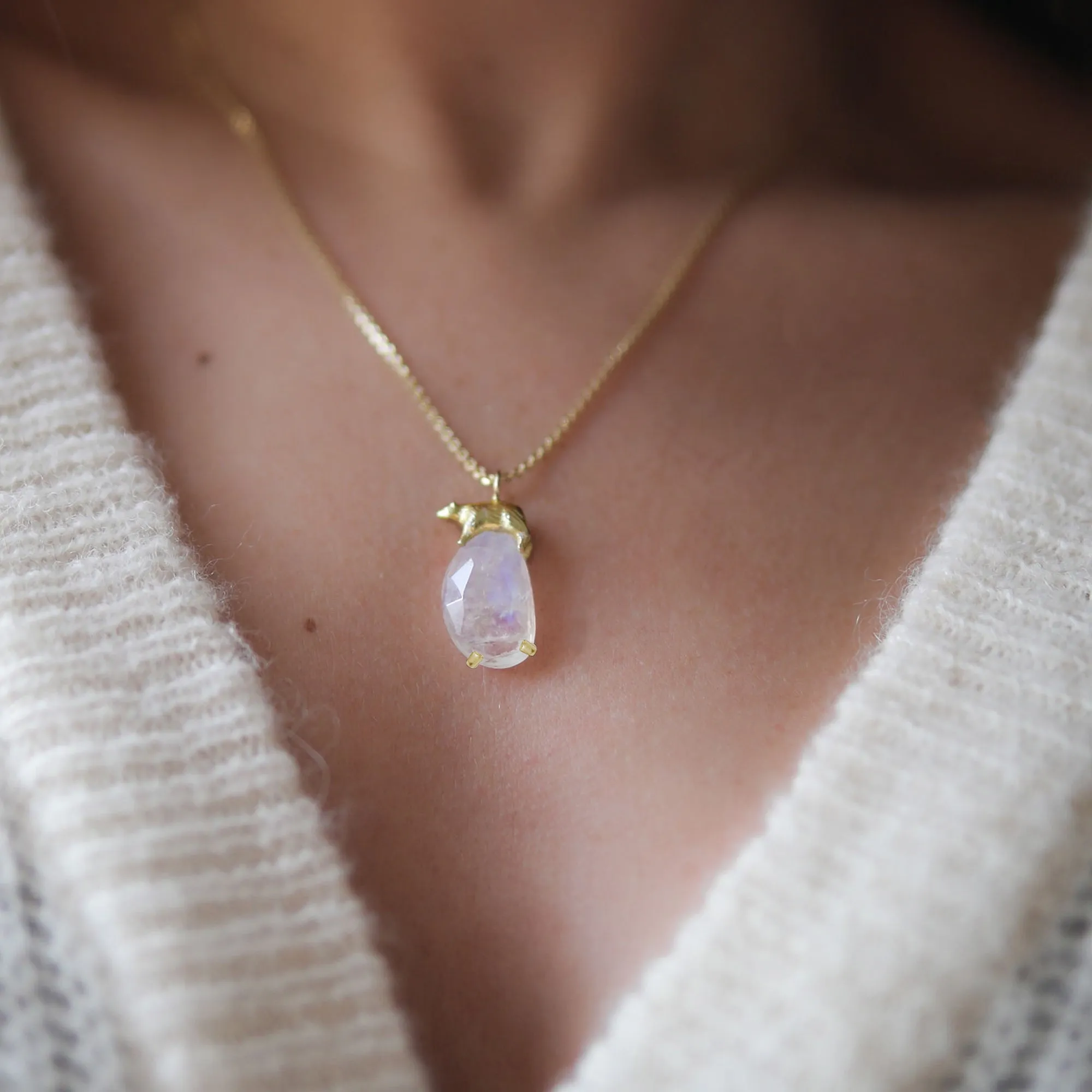 Golden Polar bear and Moonstone Iceberg Pendant