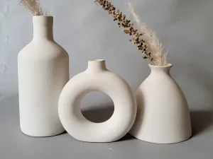 Green Patch Ceramic vase set of 3 | Bottle vase | Elegant vase| Ring Vase.