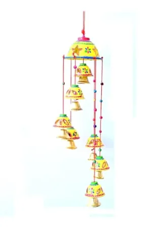 Handcraft rajasthane Wooden Colored Bells Desing Wall Hanging Art Home Decorative Hanging Wind Chime Bells for Home,Office, Balcony, Living Room Decorative showpice || (yellow-01)