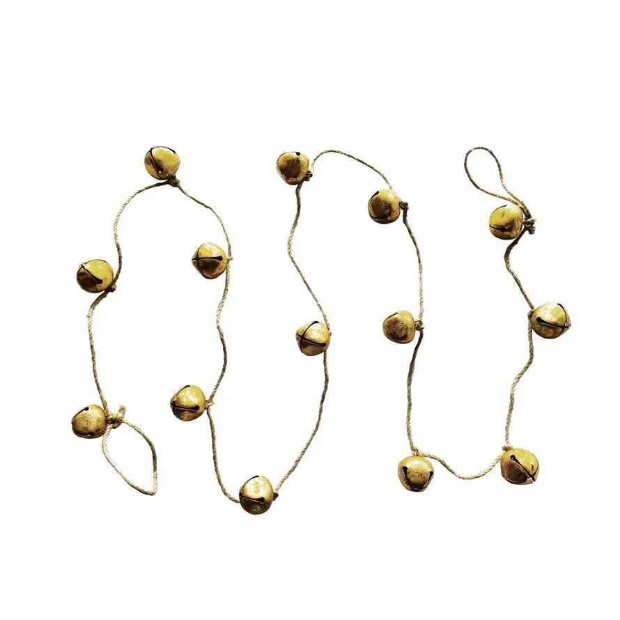 Handmade Gold Metal Bell Garland on Jute Rope