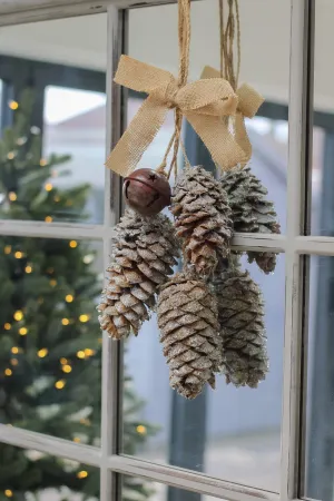 Hanging Pinecones and Rustic Bell with Hessian Bow