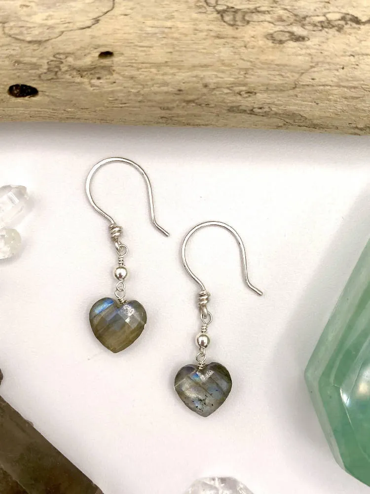 Labradorite Heart Earrings