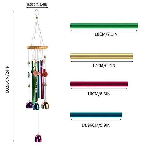 Lilone Pipe and Bell Wind Chimes for Home Balcony Good Sound | Multi Color | 24 Inch Long