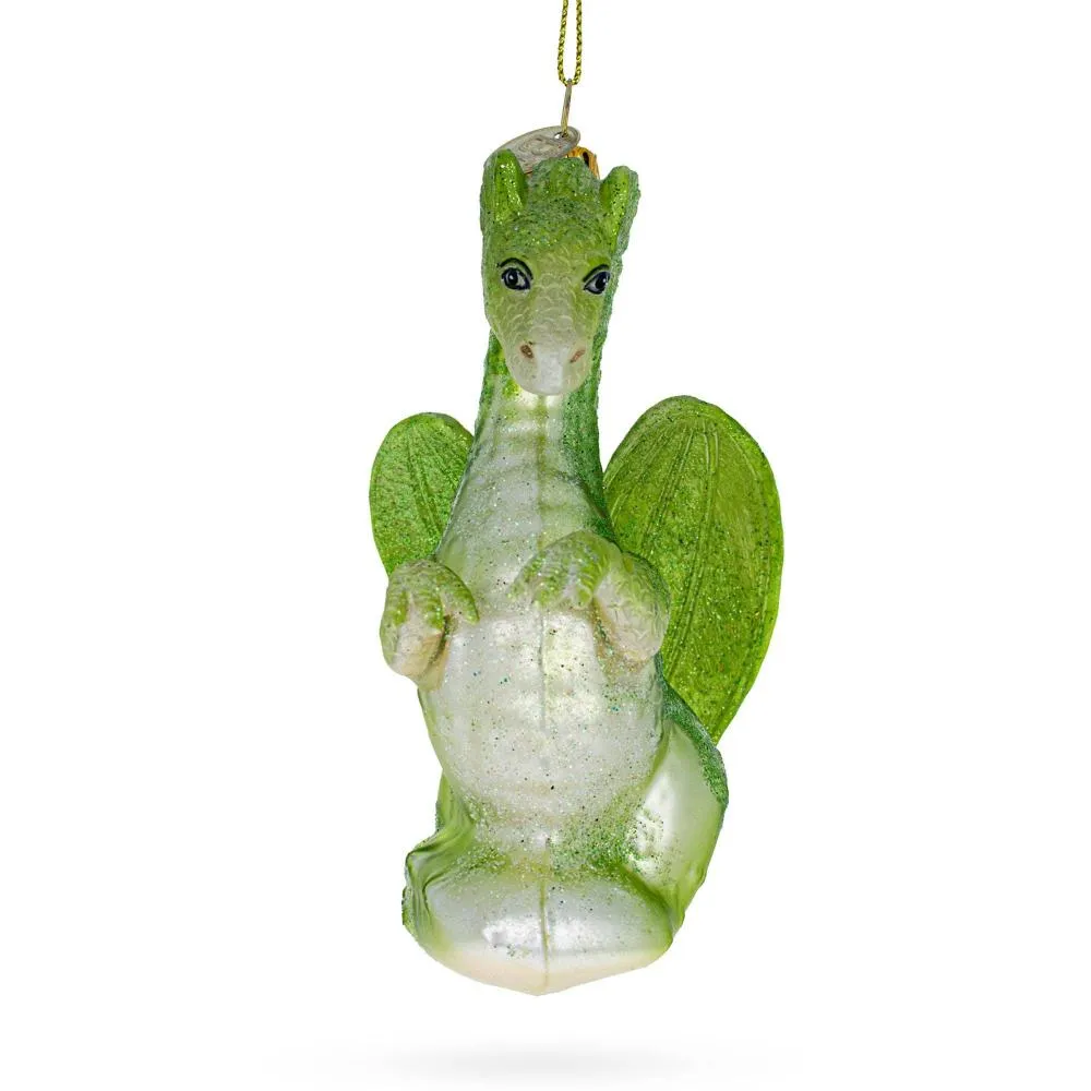 Majestic Flying Green Dragon Glass Christmas Ornament