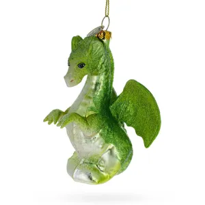 Majestic Flying Green Dragon Glass Christmas Ornament