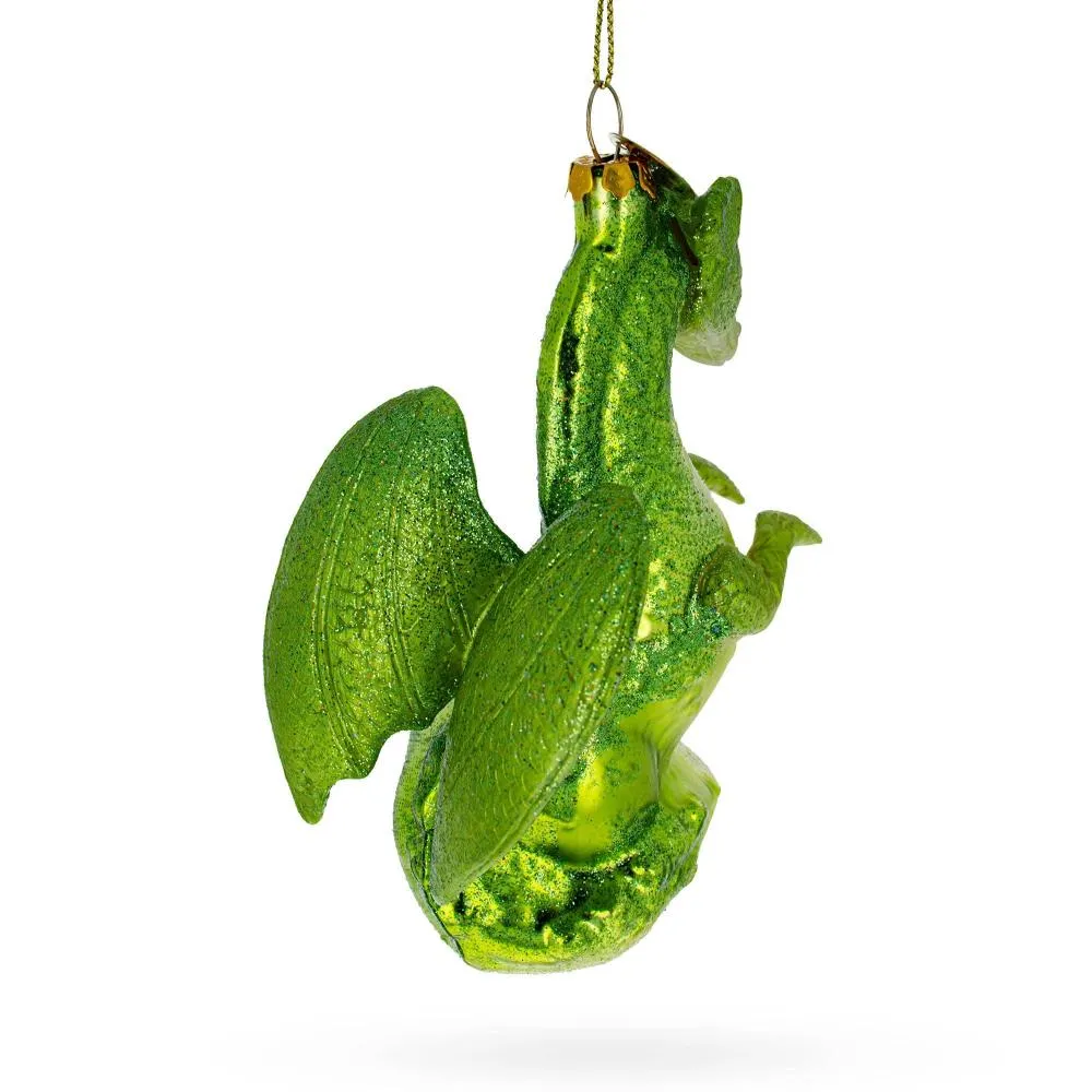 Majestic Flying Green Dragon Glass Christmas Ornament