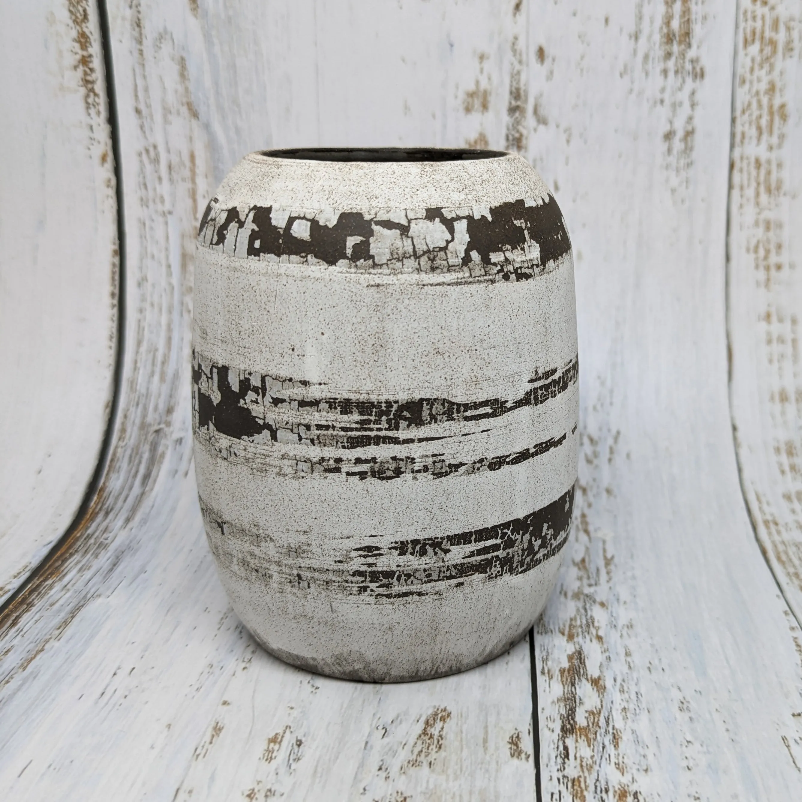 NEW! Black and White with Thick Horizontal Lines Vase by SRS Ceramics