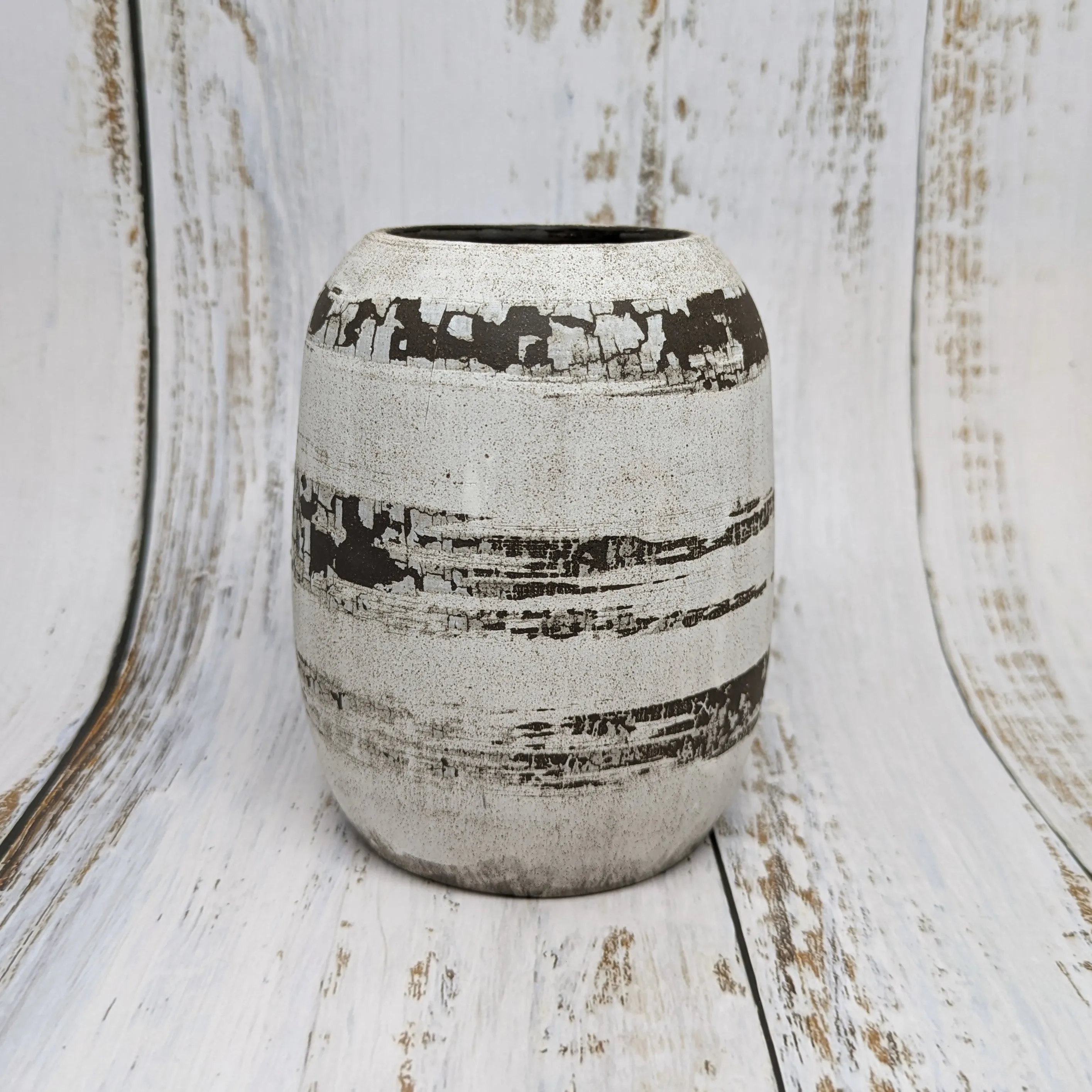 NEW! Black and White with Thick Horizontal Lines Vase by SRS Ceramics