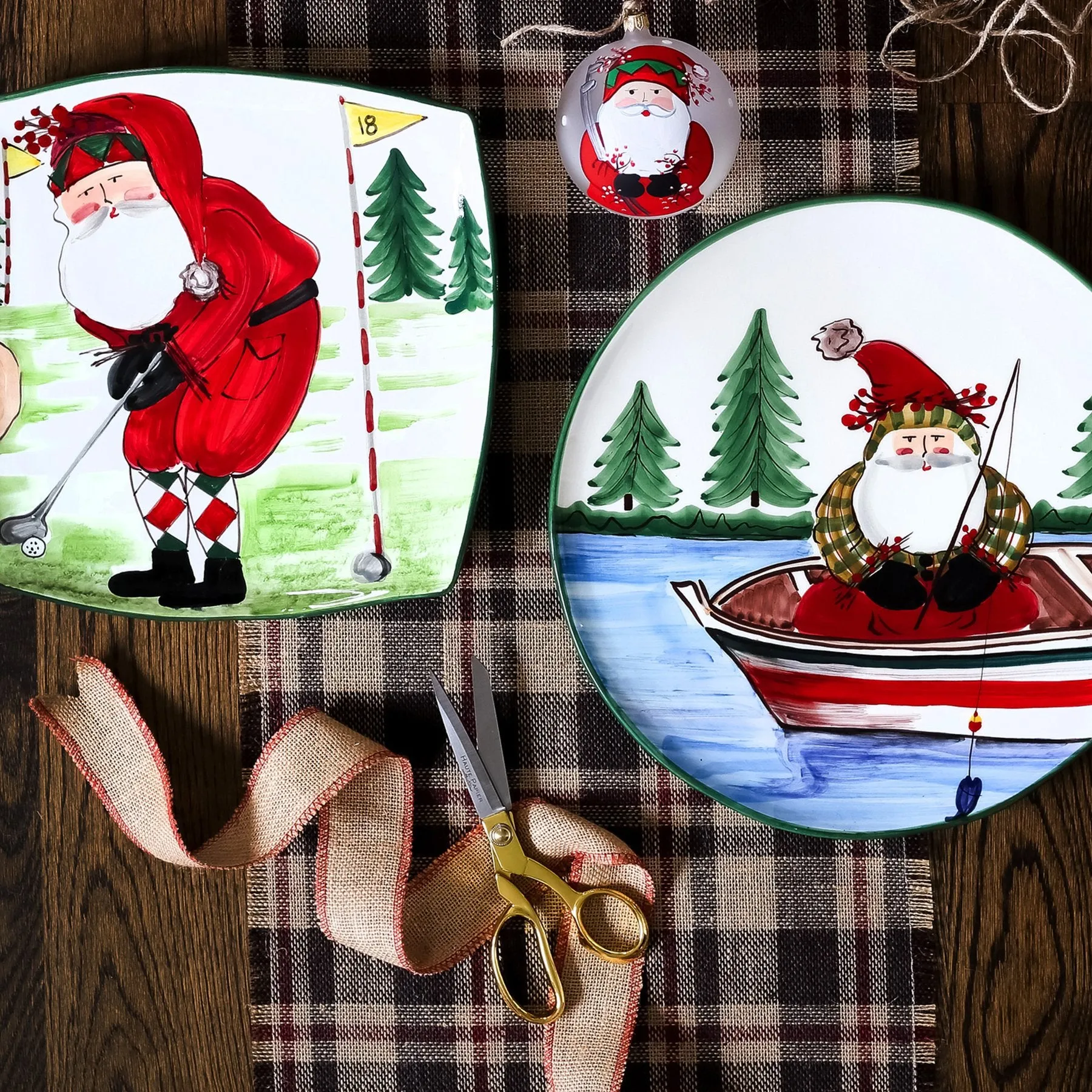 Old St. Nick Square Platter - Golfing