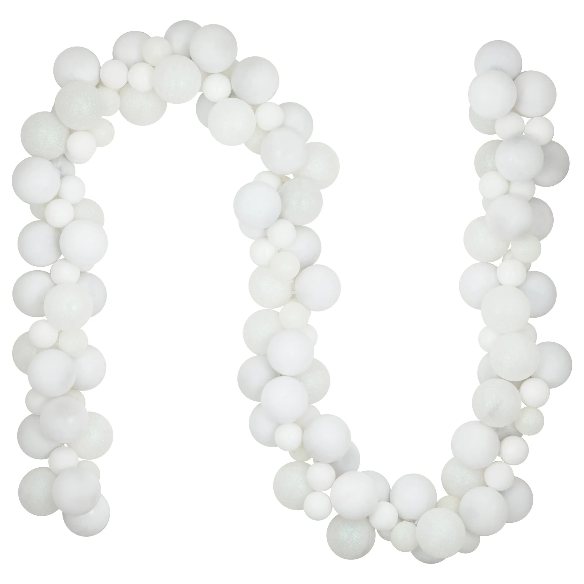 premium 3-Finish Shatterproof Ball Christmas Garland - 6' x 3.5" - Silver - Unlit White