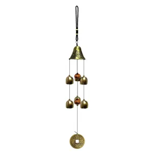 Qwick Click Metal Wind Chimes for Home Balcony Garden Positive Energy, Home Decor Hanging Long Brass Bells Gifts for Loved Ones 6 Bells