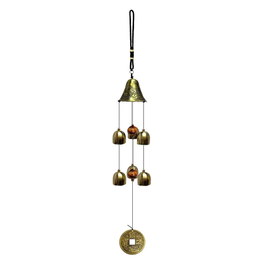 Qwick Click Metal Wind Chimes for Home Balcony Garden Positive Energy, Home Decor Hanging Long Brass Bells Gifts for Loved Ones 6 Bells