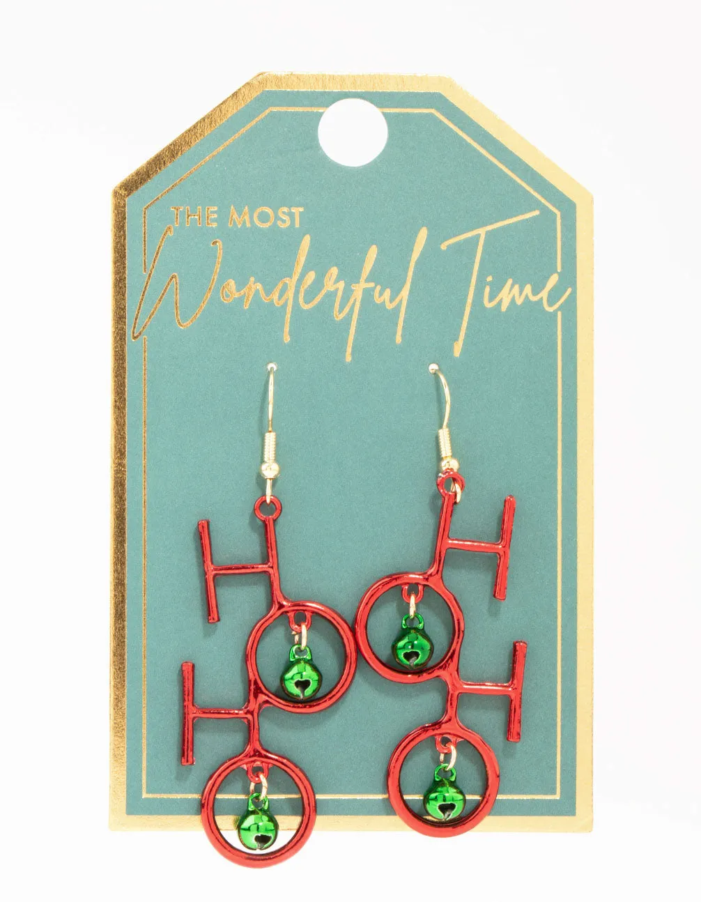 Red Coated Metal Ho Ho Ho Bell  Drop Earrings