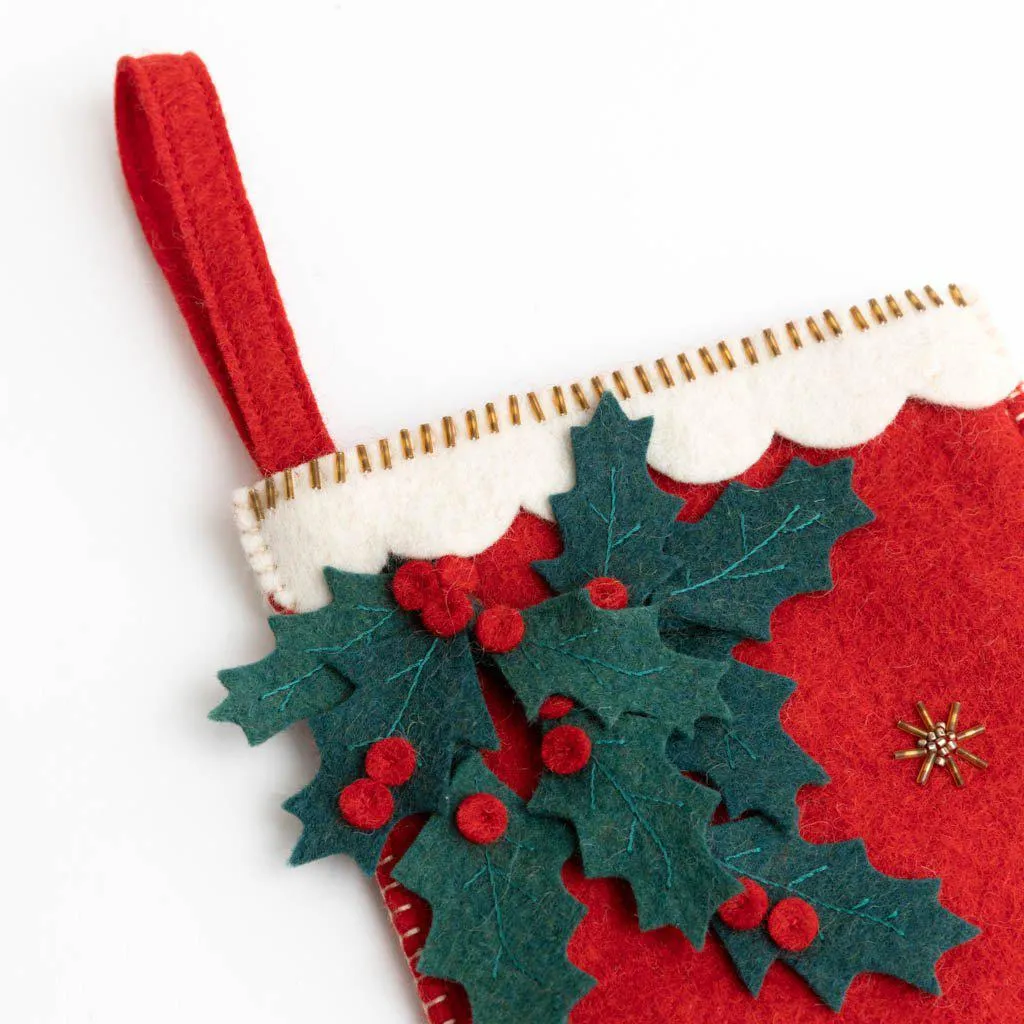 Red Festive Holly Stocking